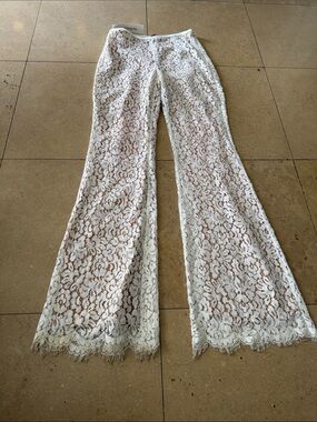 Michael Kors Collection Ivory Lace Flare Pants with Scalloped Hem